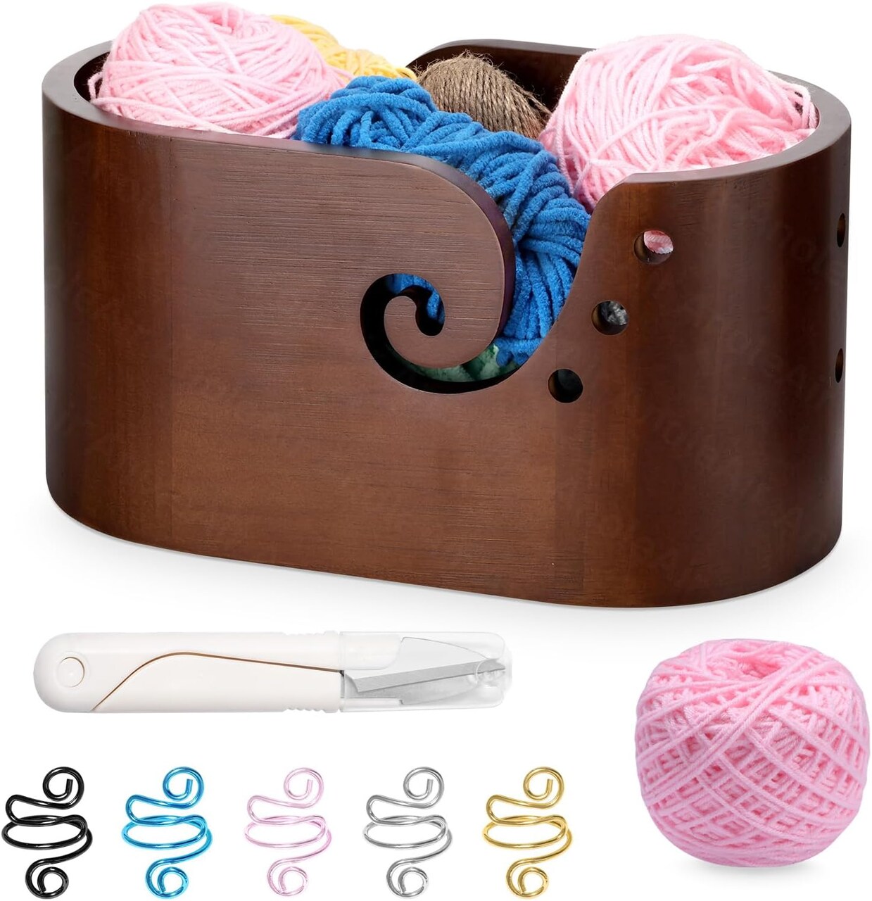 Large Wooden Yarn Bowl, Yarn Bowls for Crocheting, Crochet Tension Rings, Handmade Wood Knitting Yarn Holder Storage Bowl for Crocheting and Knitting Lovers Mothers Day Present